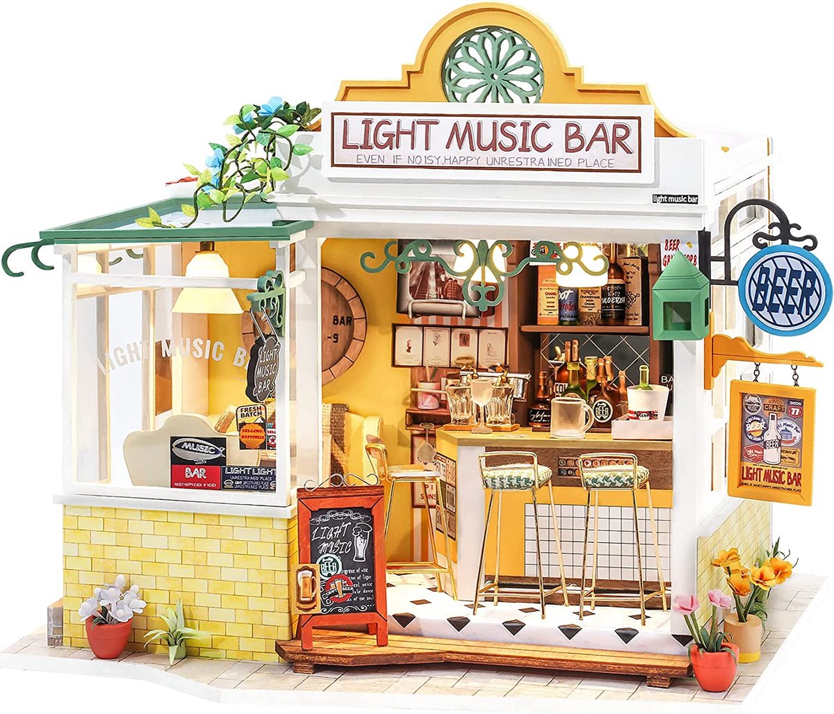 Poppenhuis Kit DIY Miniatuur Kamer Model Kits Met Meubels en LED Voor Volwassen en Meisje Als Creatieve Geschenken Tieners om een ​​Muziekbar te bouwen