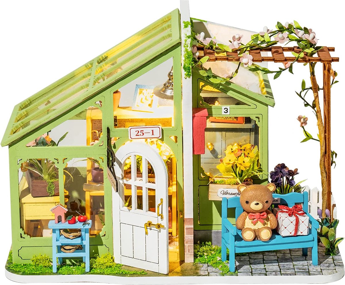 Poppenhuis Kits 3D Miniatuur Kamer Model Building Craft Kits Met Meubels en Accessoires Kerst Verjaardagscadeau voor Kinderen en Volwassenen (Bloemenkamer)