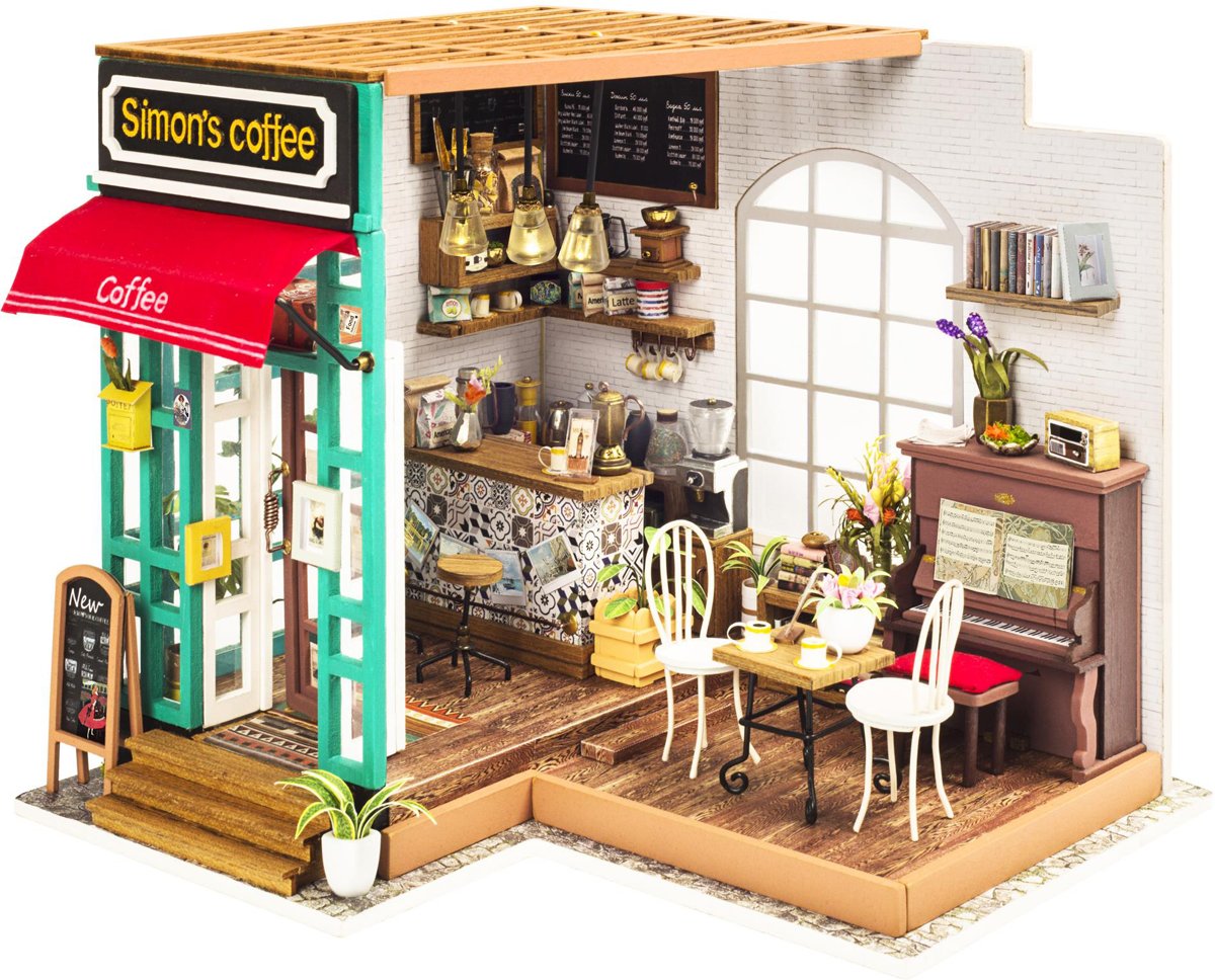 Robotime - DIY Miniature House Simons Coffee Corner - Houten Bouwpakket