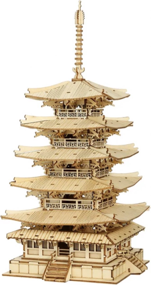 Robotime - Houten modelbouw - Japan - Five storied Pagoda - Miniatuur Bouwpakket - Modelbouw - DIY - Hout 3D puzzel - Tieners - Volwassenen