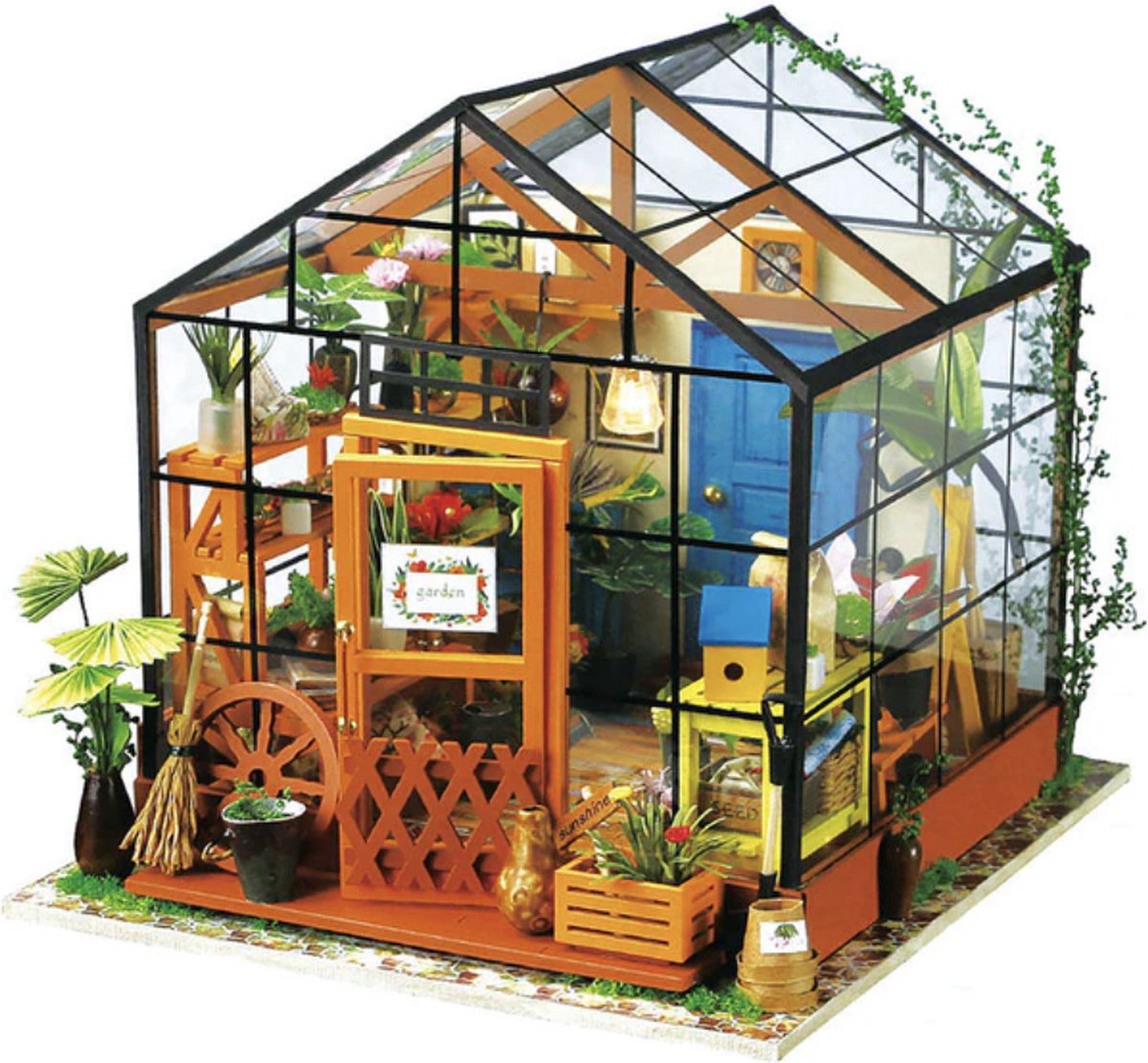 Robotime - Modelbouw Miniatuur bouwpakket Cathys Flower House hout/papier/kunststof - 195mm hoog x 175mm breed x 175mm diep - met lampje