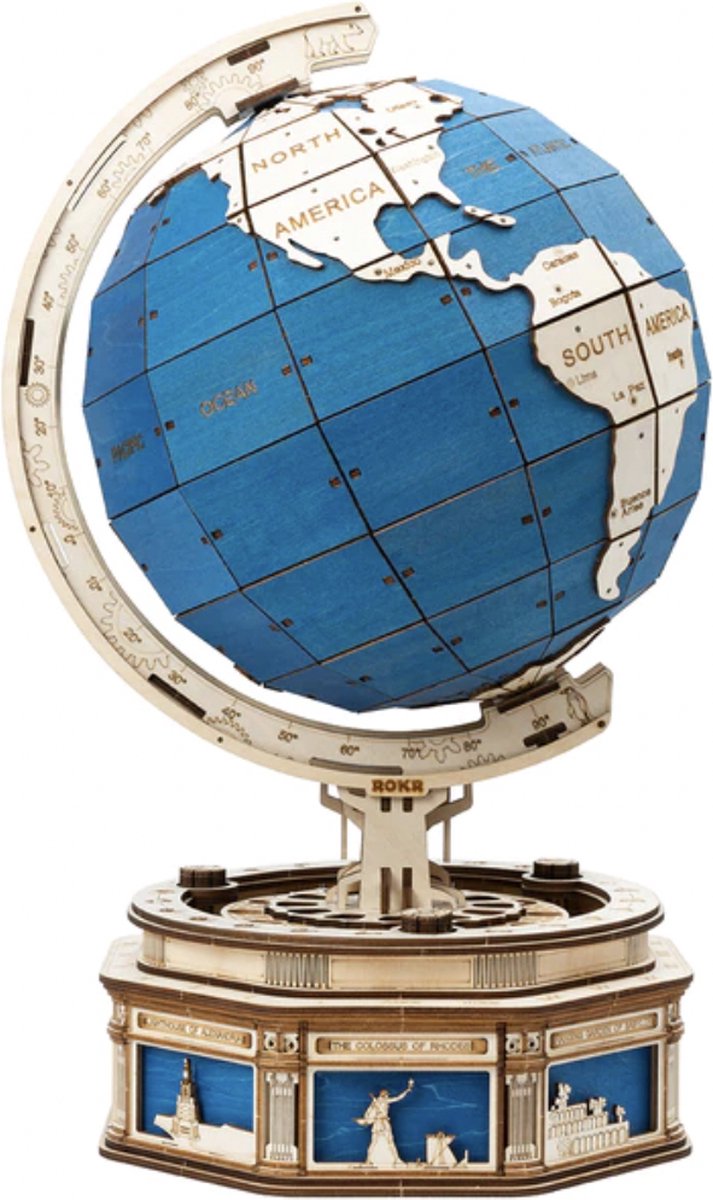 Robotime - Wereldbol - The Globe - Houten modelbouwpakket - Hout 3D Puzzel - Modelbouw - Voor tieners - Volwassenen - 52x32.5cm