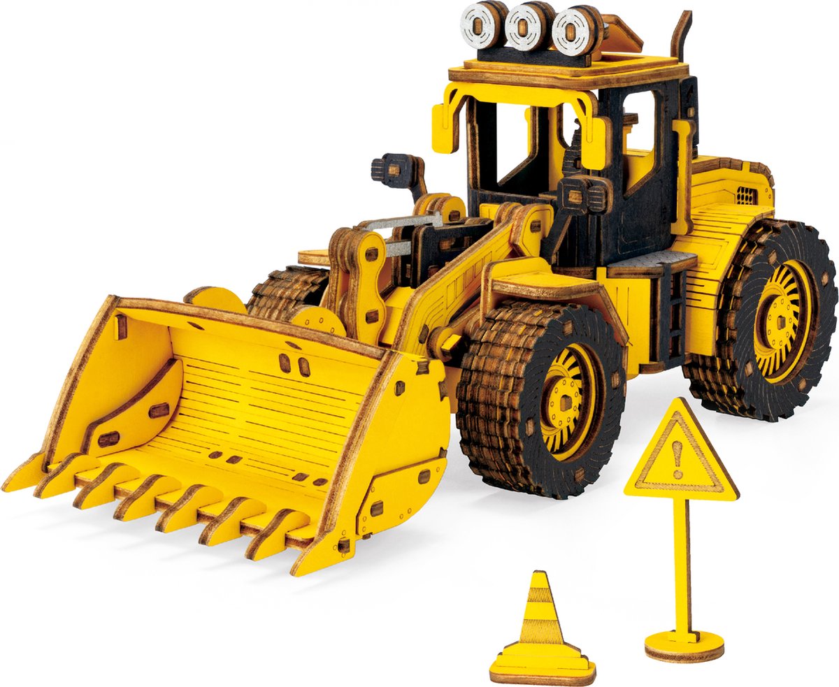 Robotime Bulldozer / Front-end Loader TG509K - 3D puzzel - Houten bouwpakket - Knutselen - Miniatuur