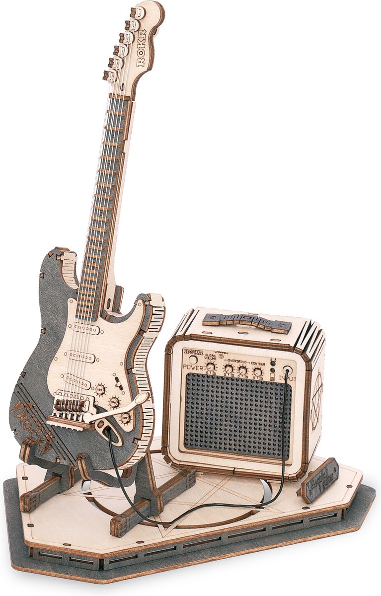 Robotime Electric Guitar TG605K - Houten 3D DIY bouwset electrische gitaar - Miniatuur - Bouwpakket - Knutselen