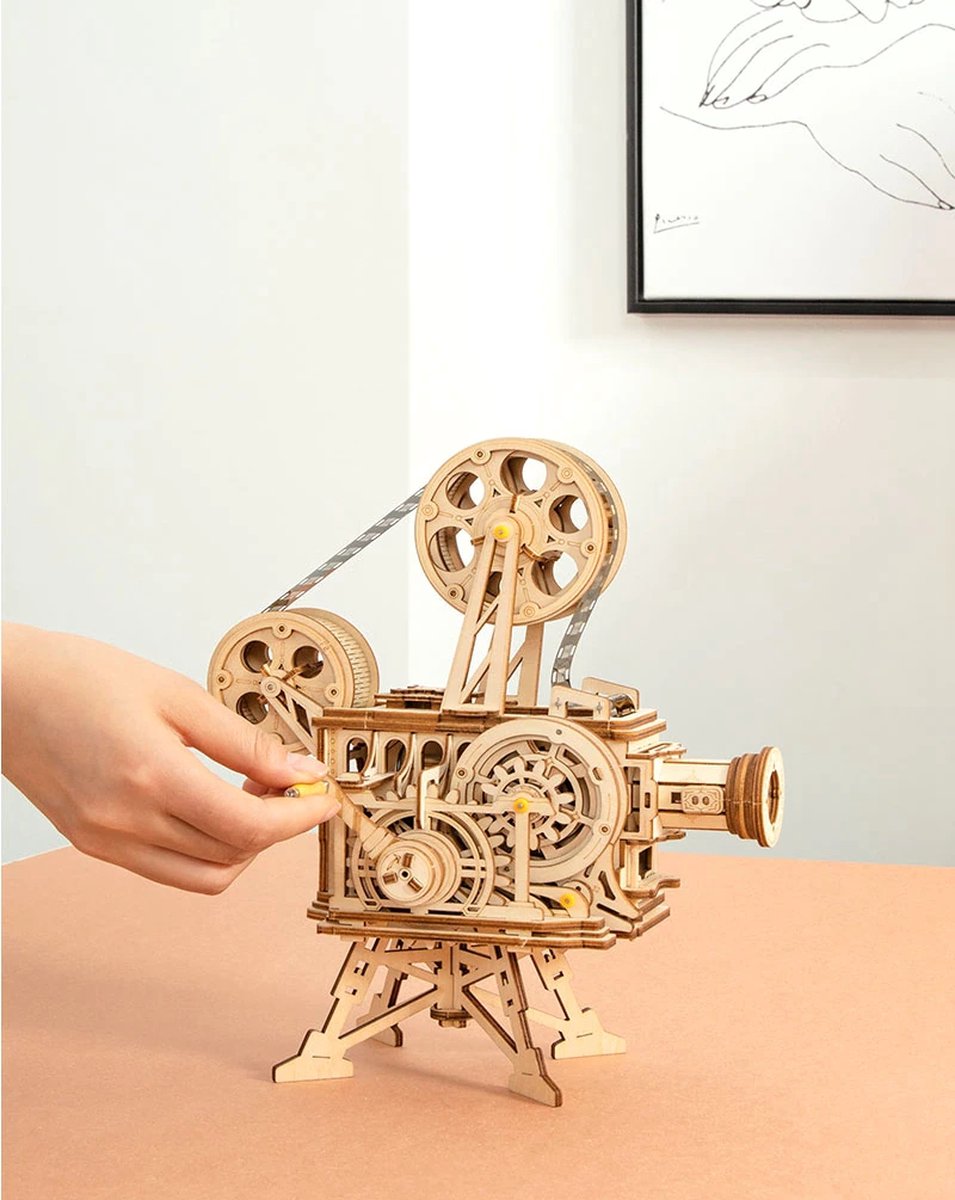 Robotime Film projector - 3D - Houten puzzel - DIY - Bouwpakket - Beweegbaar - Projector - Mechanische puzzel