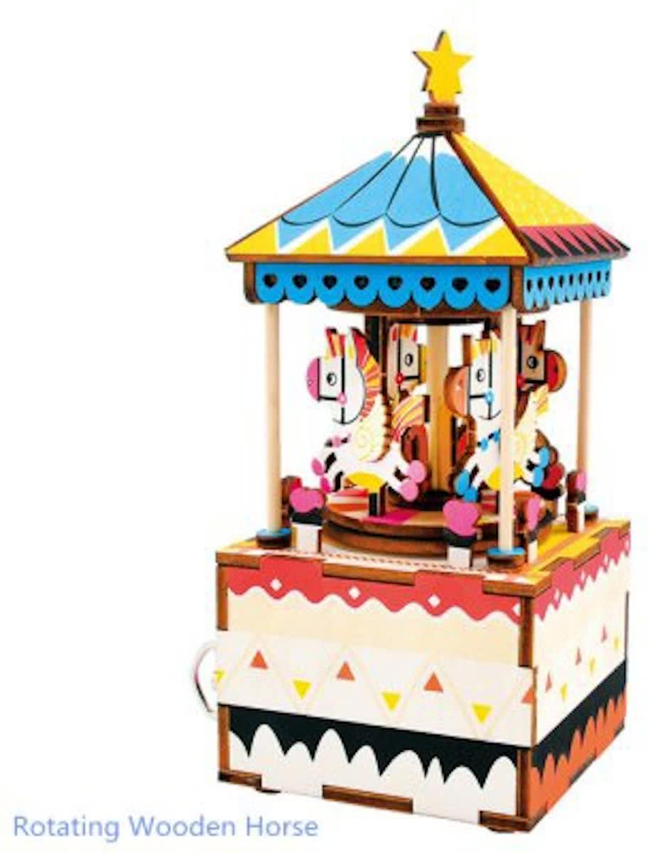 Robotime Muziekdoos 3D Houten Puzzel, Merry-Go-Round