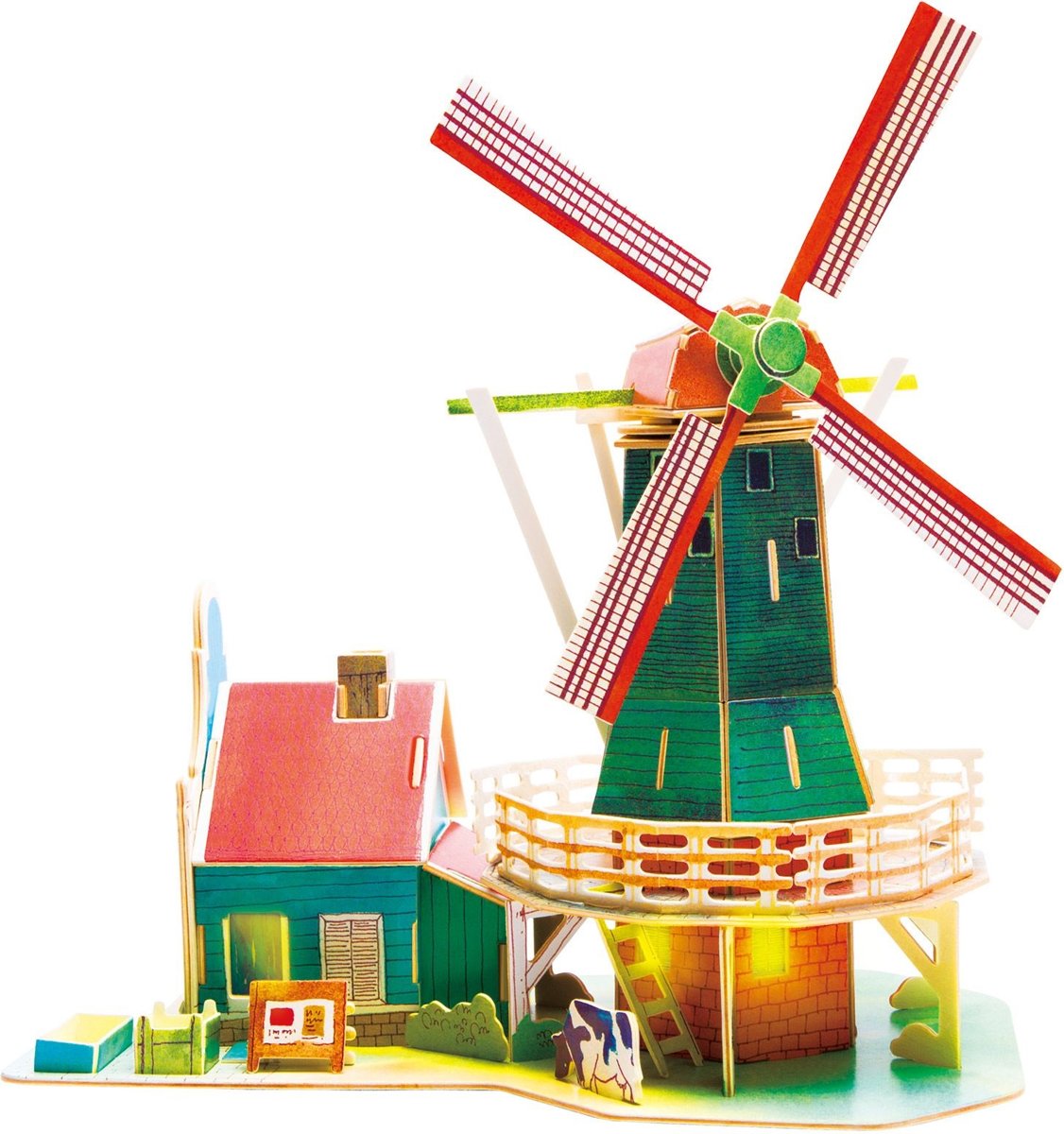 Robotime Nederlandse Windmolen SJ305 - Houten modelbouw - Miniatuur Huis met LED licht - DIY