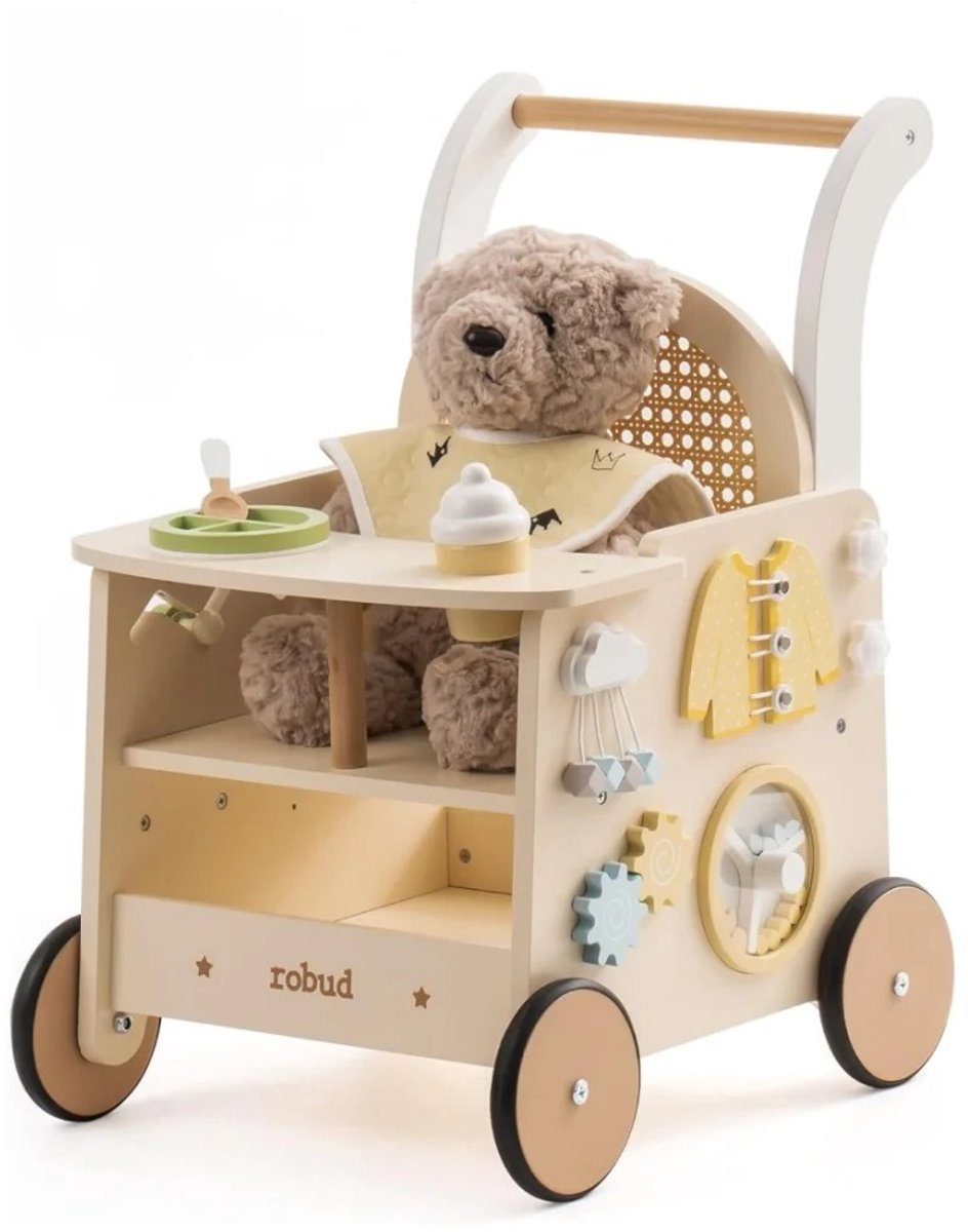 Sensova Houten Speelgoed 37 x 50 x 31.5 - Multifunctionele Babyloophulp - Loopactiviteitencentrum - Duwspeelgoed met Veiligheidsrem - 10 maanden - 1-2 jaar