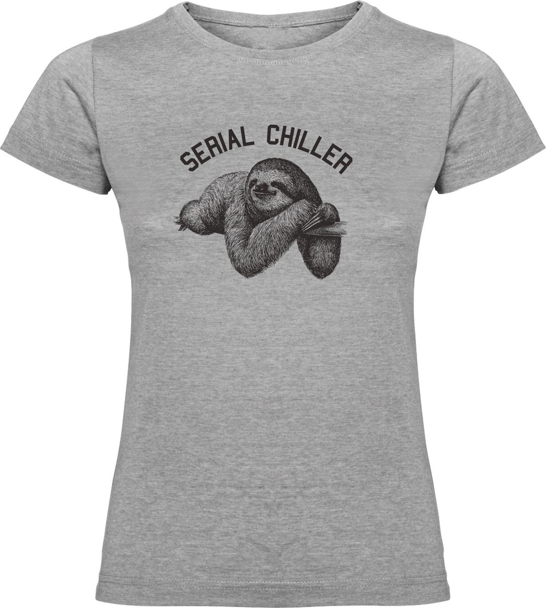 Dames T-Shirt - Casual T-Shirt - Fun T-Shirt - Fun Tekst - Sloth - Luiaard - S.Grey - Serial Chiller - Maat L