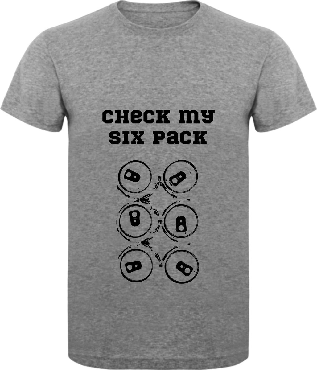 Fitness T-Shirt - Gym T-shirt - Work Out T-shirt - Sport T-Shirt - Regular Fit T-Shirt - Fun - Fun Tekst -  Sporten - Sixpack - Buikspieren - Bierbuik - Check My Sixpack - Sport Grey - Maat L