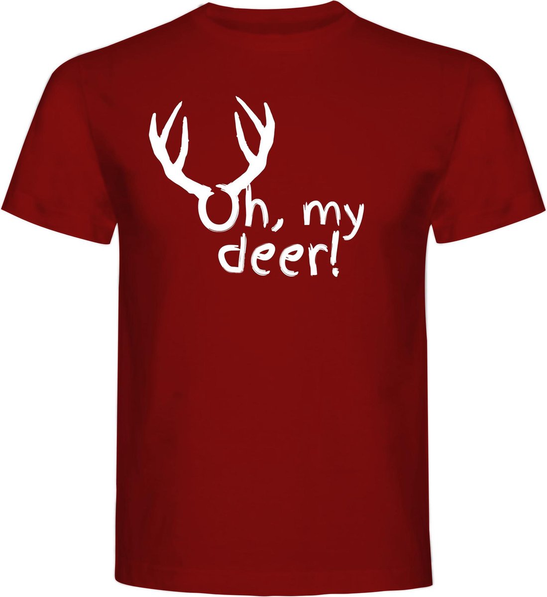 T Shirt - Casual T - Shirt - Fun Shirt - Fun Tekst - kleur Burgundy - Oh my deer - Maat L