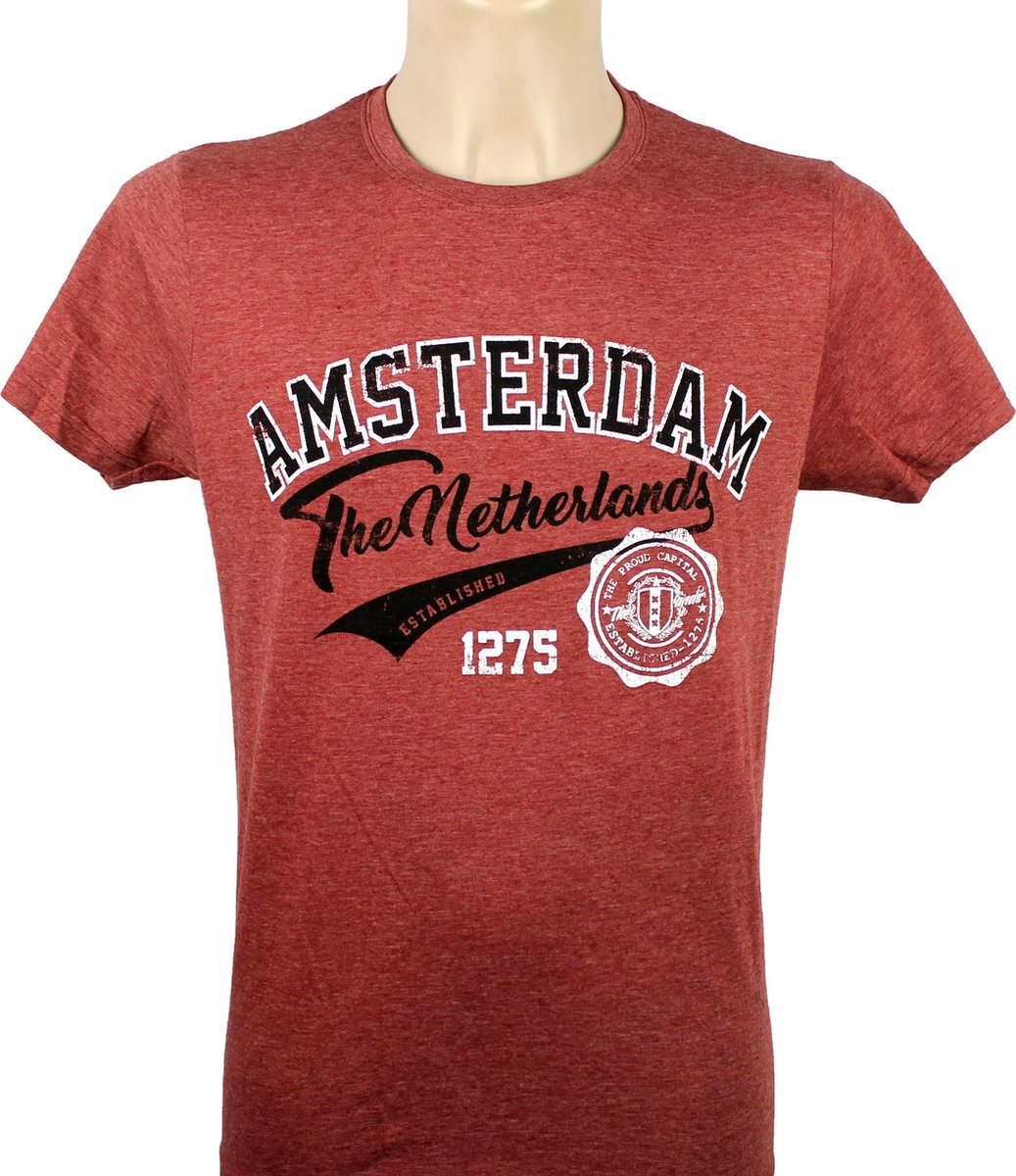 T-Shirt - Casual T-Shirt - Fun T-Shirt - Fun Tekst - Lifestyle T-Shirt - Baseball- Amsterdam - The Netherlands - est. 1275 - Heather Maroon  - Maat XL