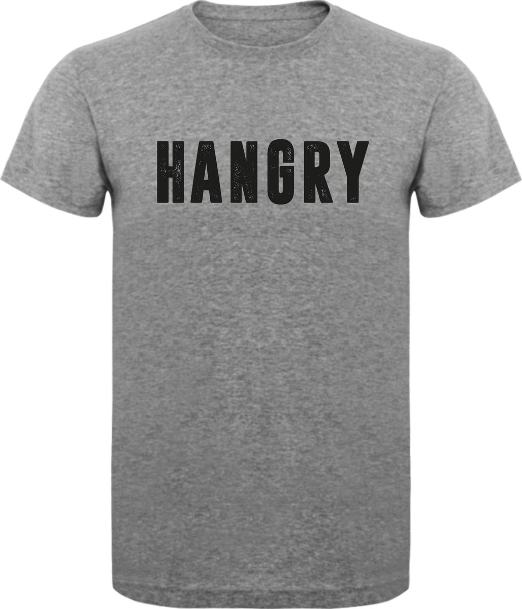 T-Shirt - Casual T-Shirt - Fun T-Shirt - Fun Tekst - Lifestyle T-Shirt - Food - Mood - Hangry - S.Grey - XXL