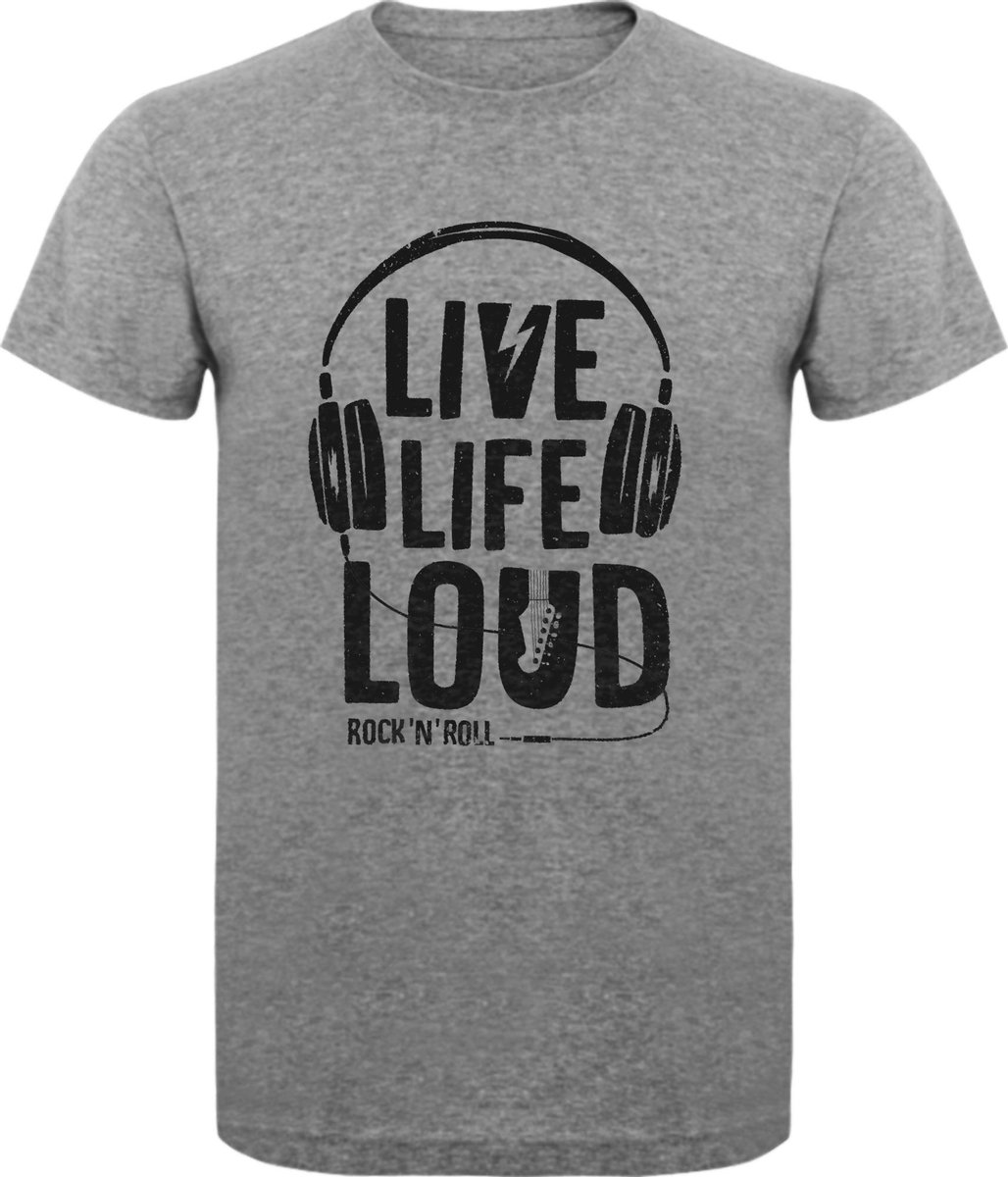 T-Shirt - Casual T-Shirt - Fun T-Shirt - Fun Tekst - Lifestyle T-Shirt - Mood - Music - Rock & Roll - Live Life Loud - S.Grey - Maat XL