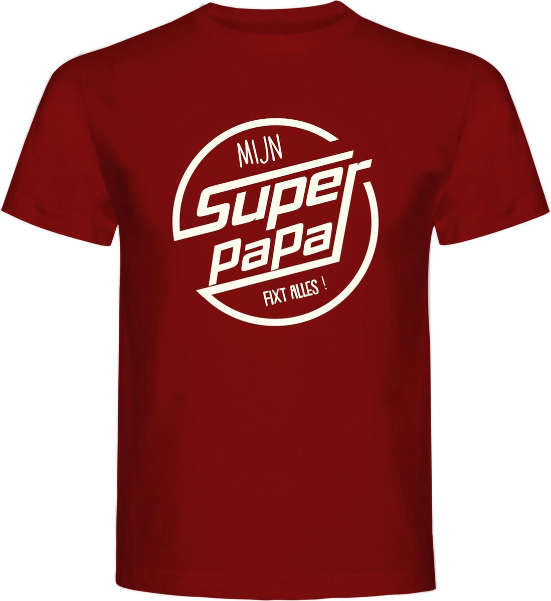 T-Shirt - Casual T-Shirt - Fun T-Shirt - Fun Tekst - Lifestyle T-Shirt - Mood - Papa - Vaderdag - Mijn Super Papa Fixt Alles! - Burgundy - L