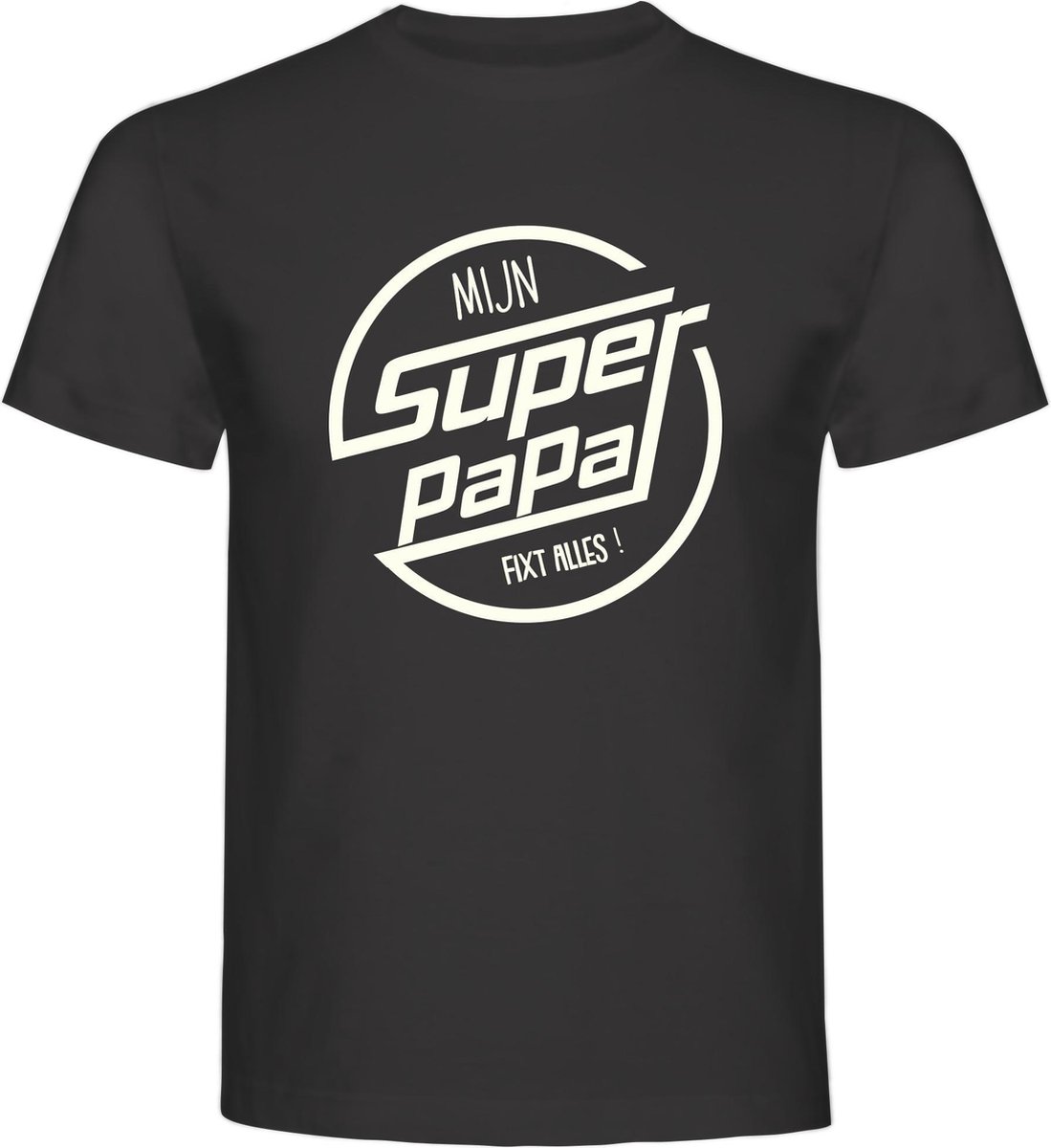 T-Shirt - Casual T-Shirt - Fun T-Shirt - Fun Tekst - Lifestyle T-Shirt - Mood - Papa - Vaderdag - Mijn Super Papa Fixt Alles! - D.Charcoal - L