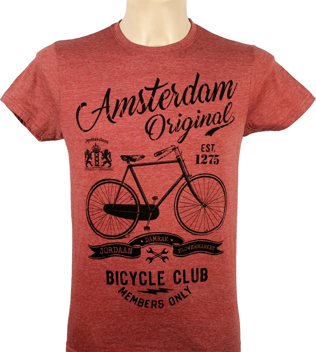 T-Shirt - Casual T-Shirt - Fun T-Shirt - Fun Tekst - Lifestyle T-Shirt - Sport Shirt - Fiets  - Amsterdam Bicycle Club  - Heather Maroon - Maat M