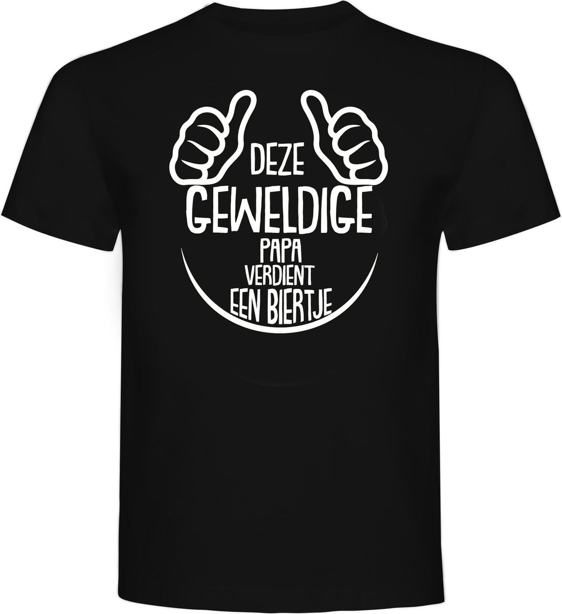 T-Shirt - Casual T-Shirt - Fun T-Shirt - Fun Tekst - Papa - Vader - Vaderdag - Biertje - Bier - Deze Geweldige Papa Verdient een Biertje - Zwart - Maat M