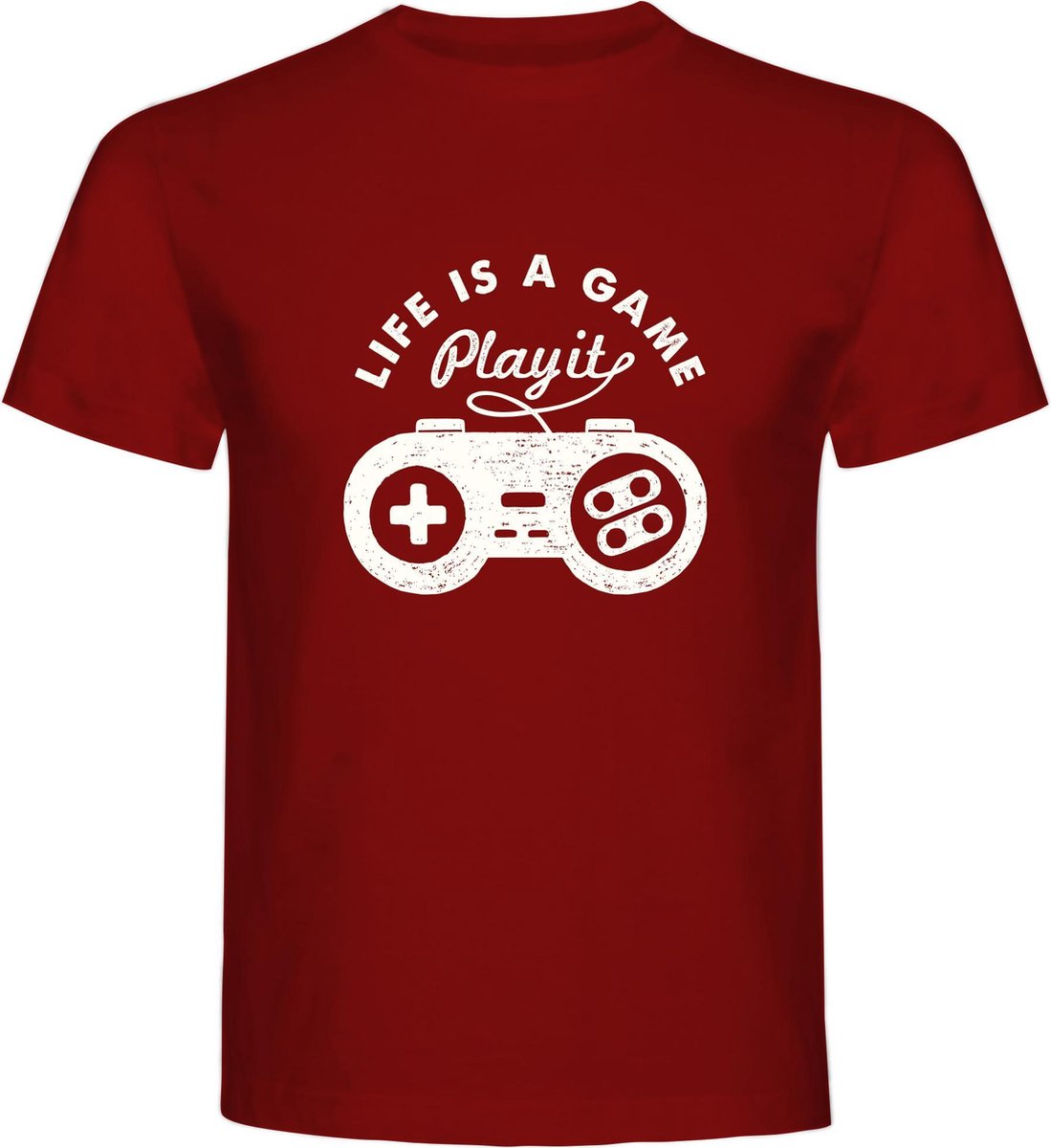 T-Shirt - Casual T-Shirt - Gamer Gear - Gamer Wear - Fun T-Shirt - Fun Tekst - Lifestyle T-Shirt - Gaming - Gamer - Life Is A Game, Play It - Burgundy - L