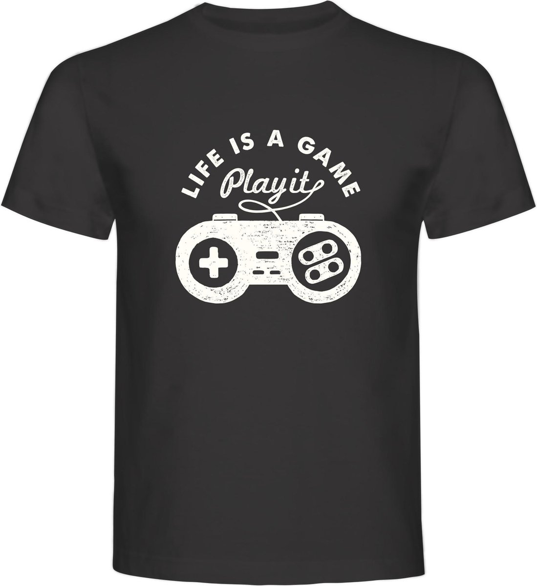 T-Shirt - Casual T-Shirt - Gamer Gear - Gamer Wear - Fun T-Shirt - Fun Tekst - Lifestyle T-Shirt - Gaming - Gamer - Life Is A Game, Play It - D.Charcoal - M