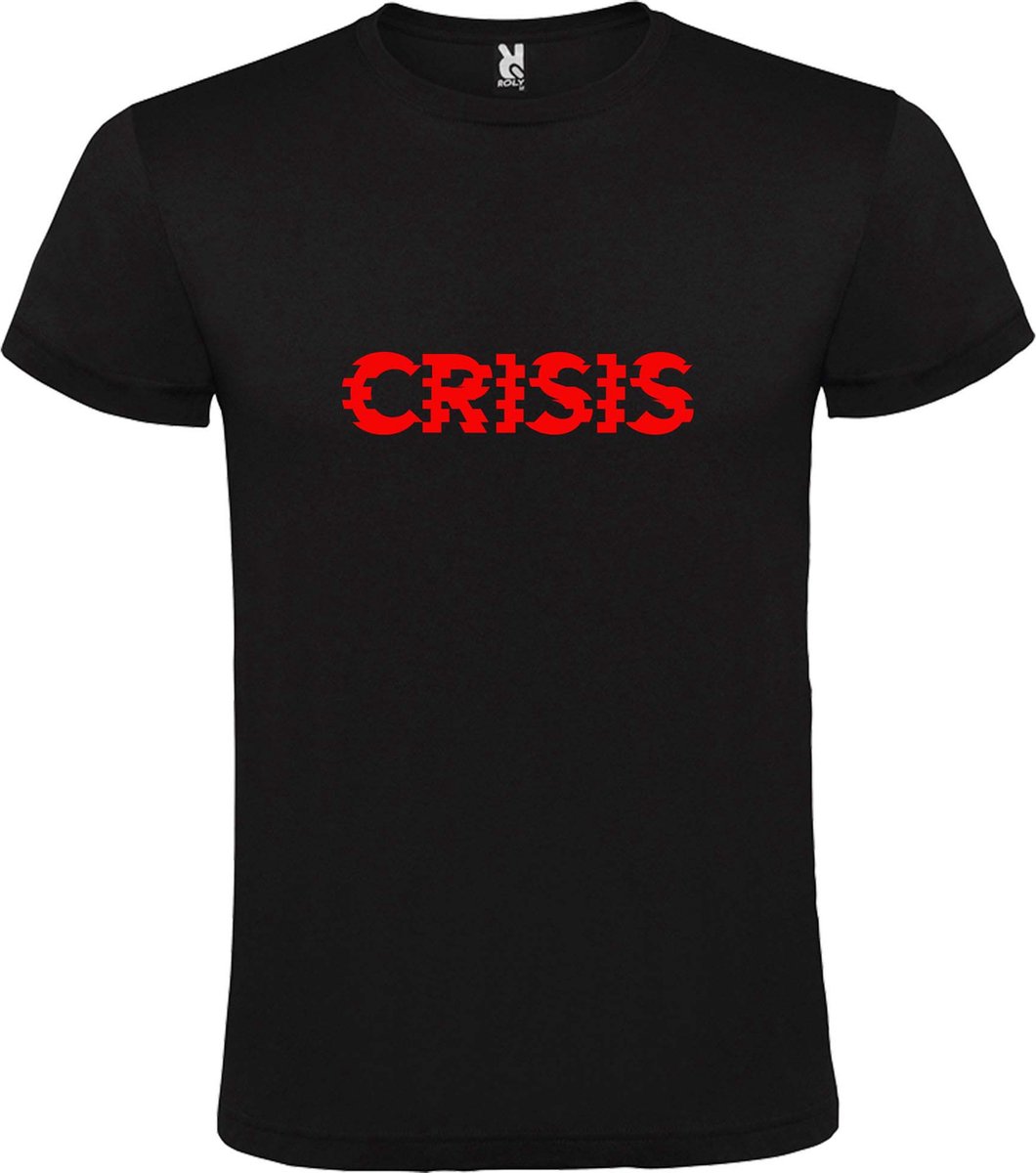 Zwart T-Shirt met “ Crisis “ tekst Rood Size M