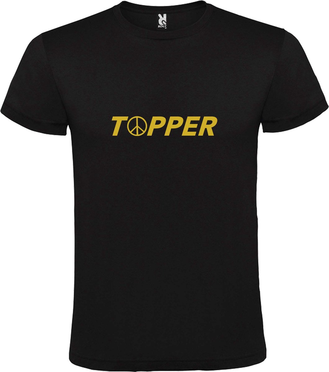 Zwart T-Shirt met “ Topper met Vredes teken “ tekst Goud Size XXL