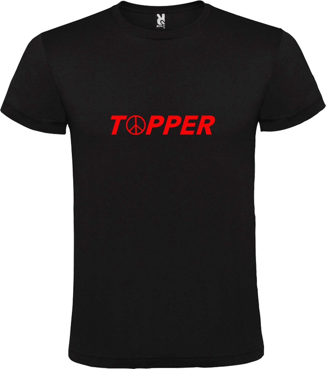 Zwart T-Shirt met “ Topper met Vredes teken “ tekst Rood Size XXL