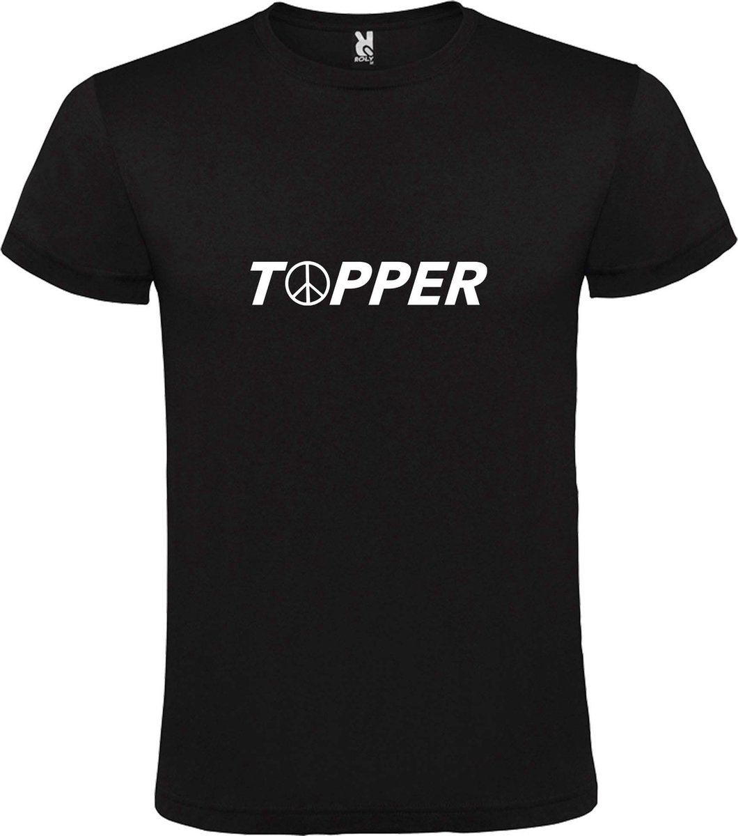 Zwart T-Shirt met “ Topper met Vredes teken “ tekst Wit Size L