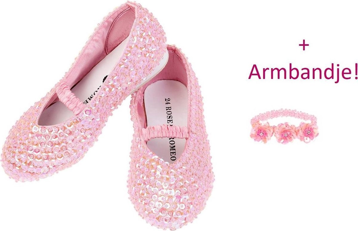 Prinsessen Schoenen Roze bij prinsessenjurk, k3 jurk, elsa frozen - mt 24 + armbandje