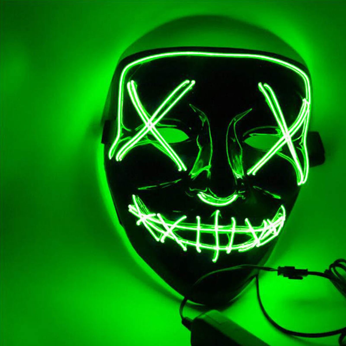 LED Feestmasker - Party Masker - Kerstmasker - Purge - Vendetta - Lichtgevend Masker (Groen)