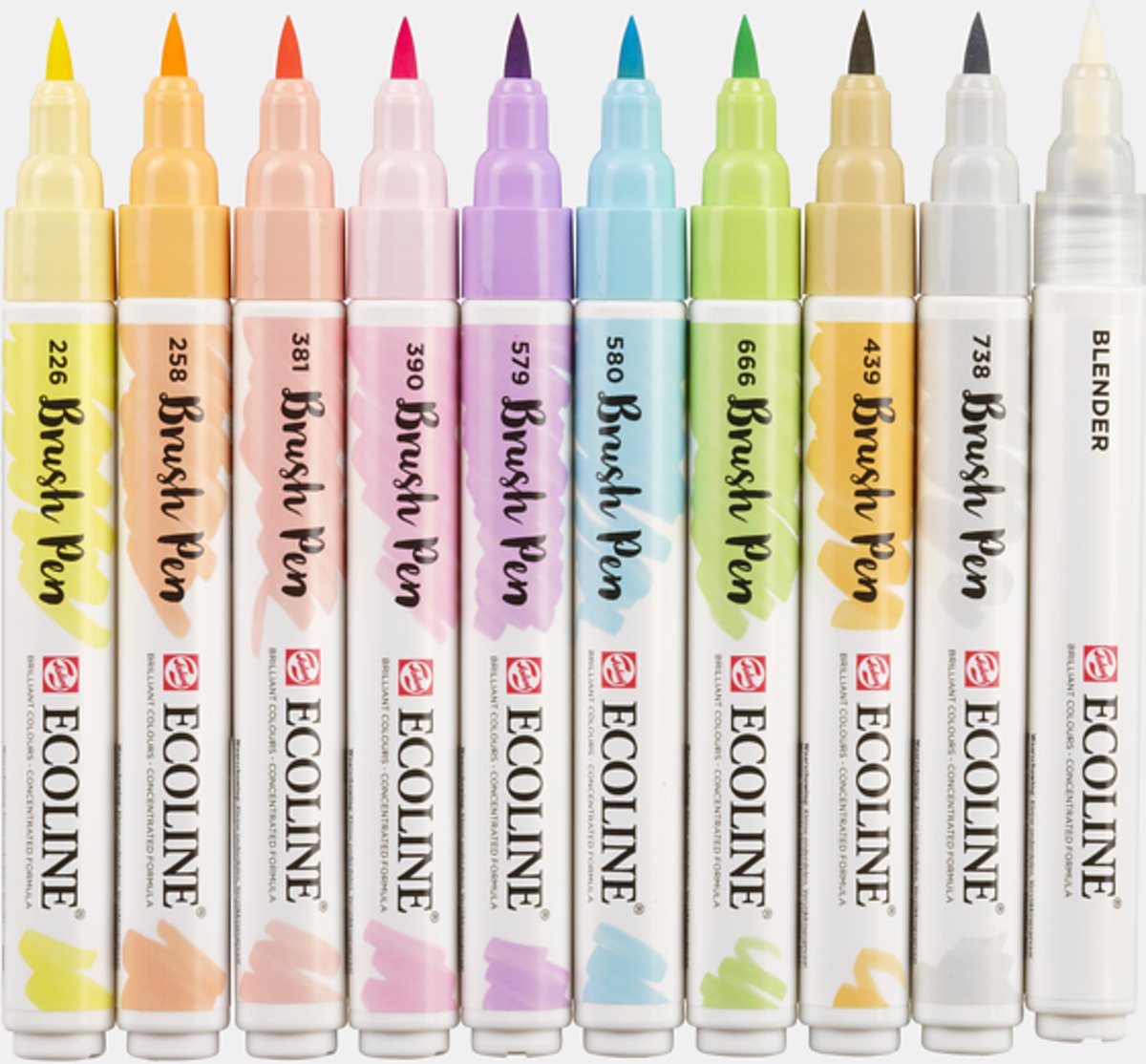 Talens Ecoline set van 10 Brush Pennen Pastel Kleuren verpakt in een Handige  A4 Zipperbag