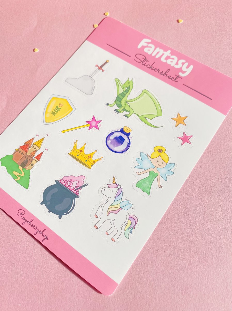 Rozeberryshop - Fantasie Stickervel - 11x15cm - Magisch - Draak - Fee - Stickers voor Volwassenen en Kinderen - Stickers - Bullet Journal - Planner - Stickervellen - Agenda Stickers - Scrapbook Stickers - Waterbestendig