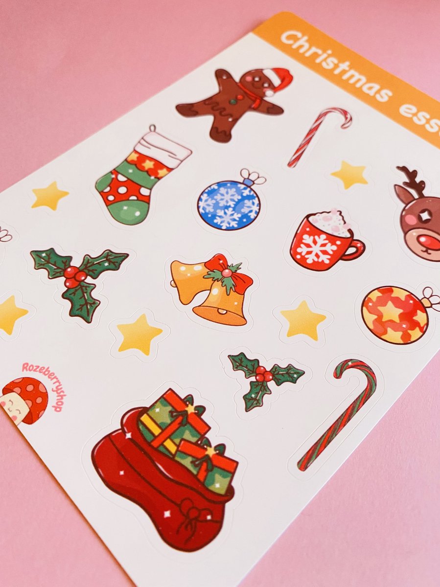 Rozeberryshop - Kerst Stickervel- Kerstmis Stickers - Cadeautjes - Rendier - Zuurstok - Kerstballen - Feestelijke Stickers - Planner Stickers - Kawaii Stickers - Journal Stickers - 11x15cm - Stickervellen - Stickers voor Volwassenen en Kinderen