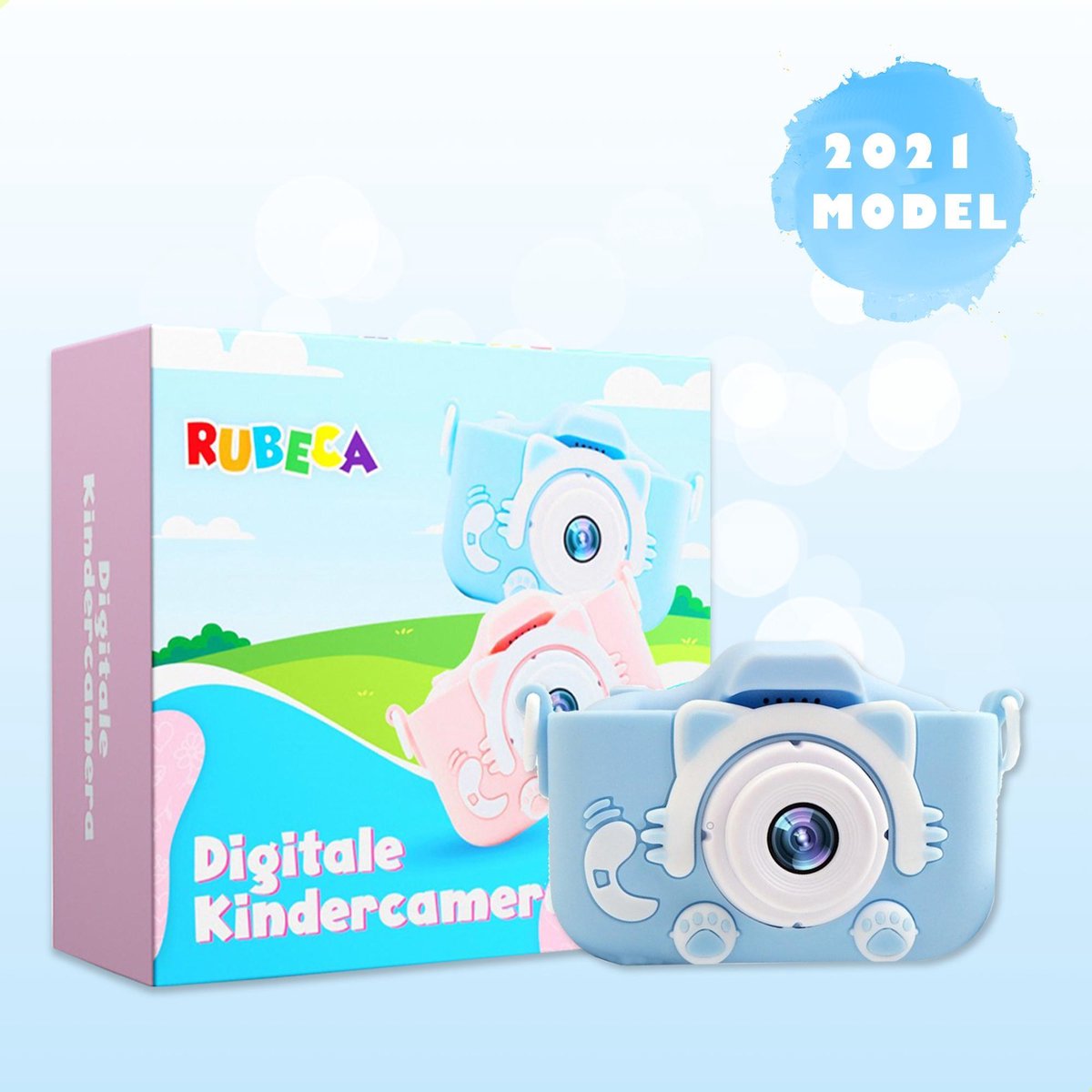 Digitale Kindercamera Blauw Met Gratis 32GB Micro SD Kaart + SD Card Reader - Veiligheids Keykoord - 1080p HD - USB Oplaadbaar - Compact - Schokbestendig Fototoestel Voor Kinderen - Vlog Camera + NL Handleiding
