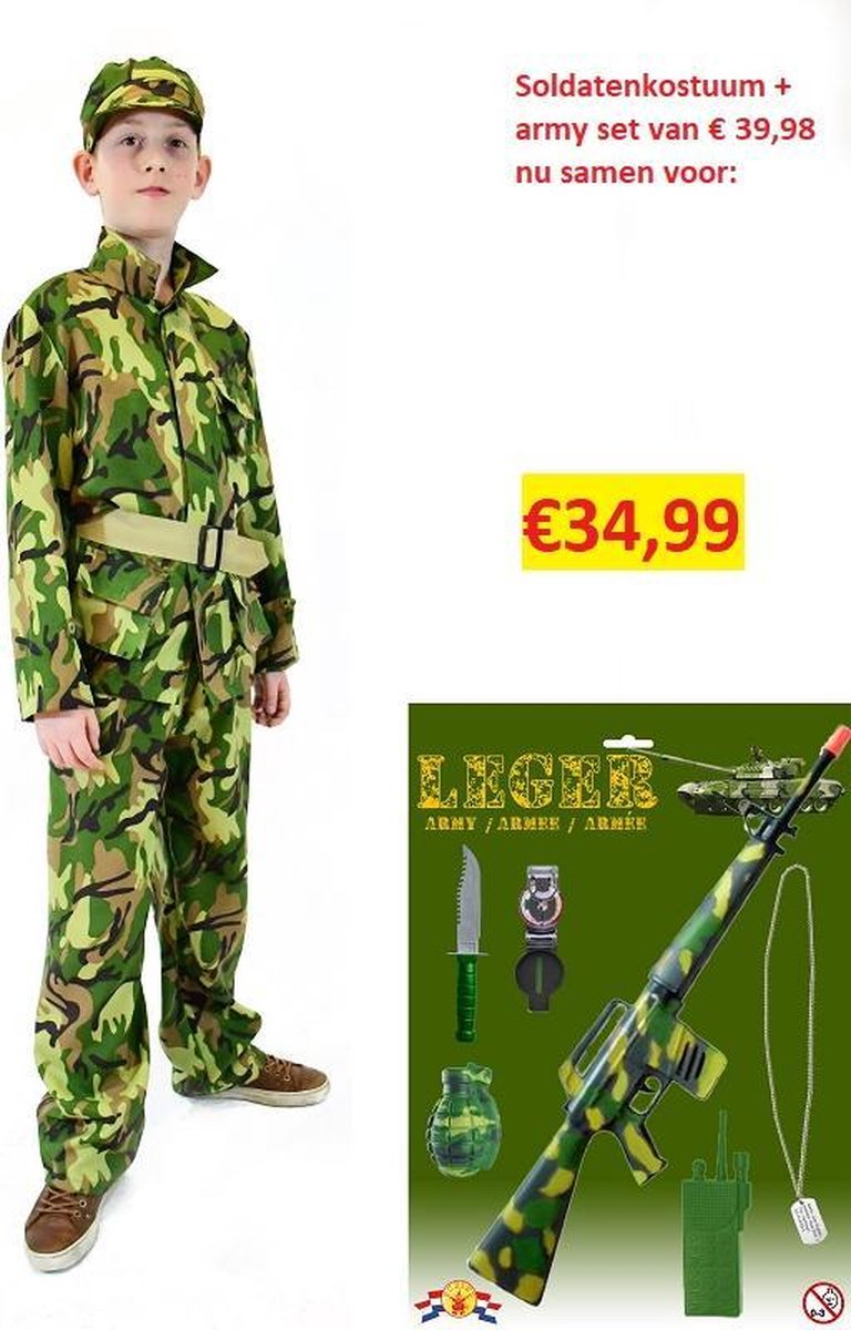 Army kostuum met Army set, maat 128