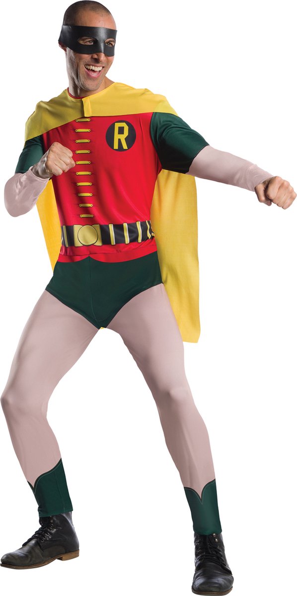   - Batman & Robin Kostuum - 1966 Robin Kostuum Man - rood,geel,groen - Medium / Large - Carnavalskleding - Verkleedkleding