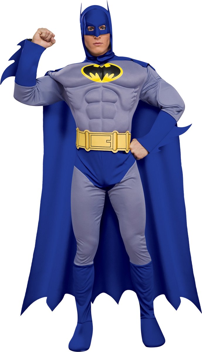   - Batman & Robin Kostuum - Muscle Chest Batman Mostuum Kostuum - blauw,geel,grijs - Medium - Carnavalskleding - Verkleedkleding