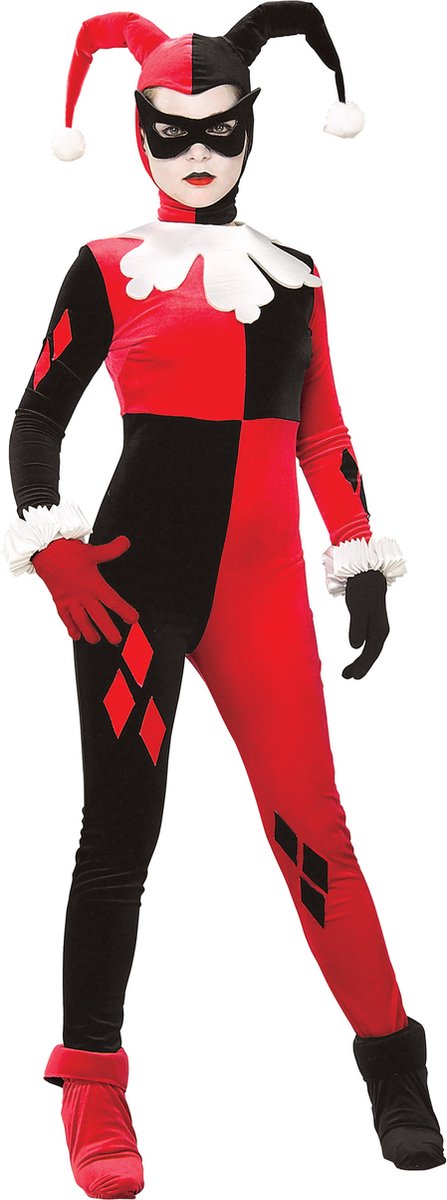   - Harley Quinn Kostuum - Harley Quinn Kostuum Vrouw - rood,zwart,wit / beige - Medium / Large - Carnavalskleding - Verkleedkleding