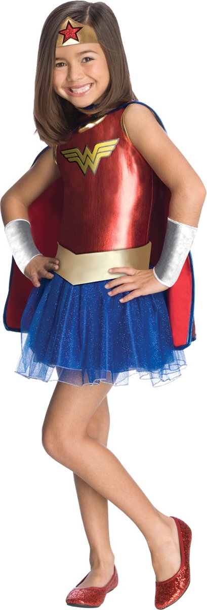   - Wonderwoman Kostuum - Wonder Woman Kostuum Meisje - blauw,rood,goud - Maat 104 - Carnavalskleding - Verkleedkleding