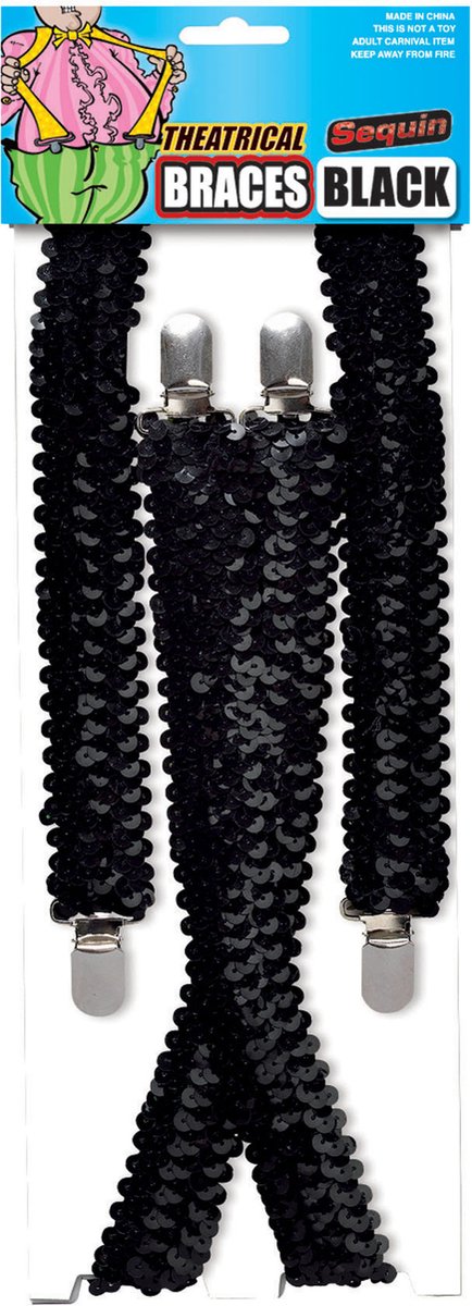   Bretels - zwart glitter - unisex/volwassenen - Carnaval verkleed accessoires