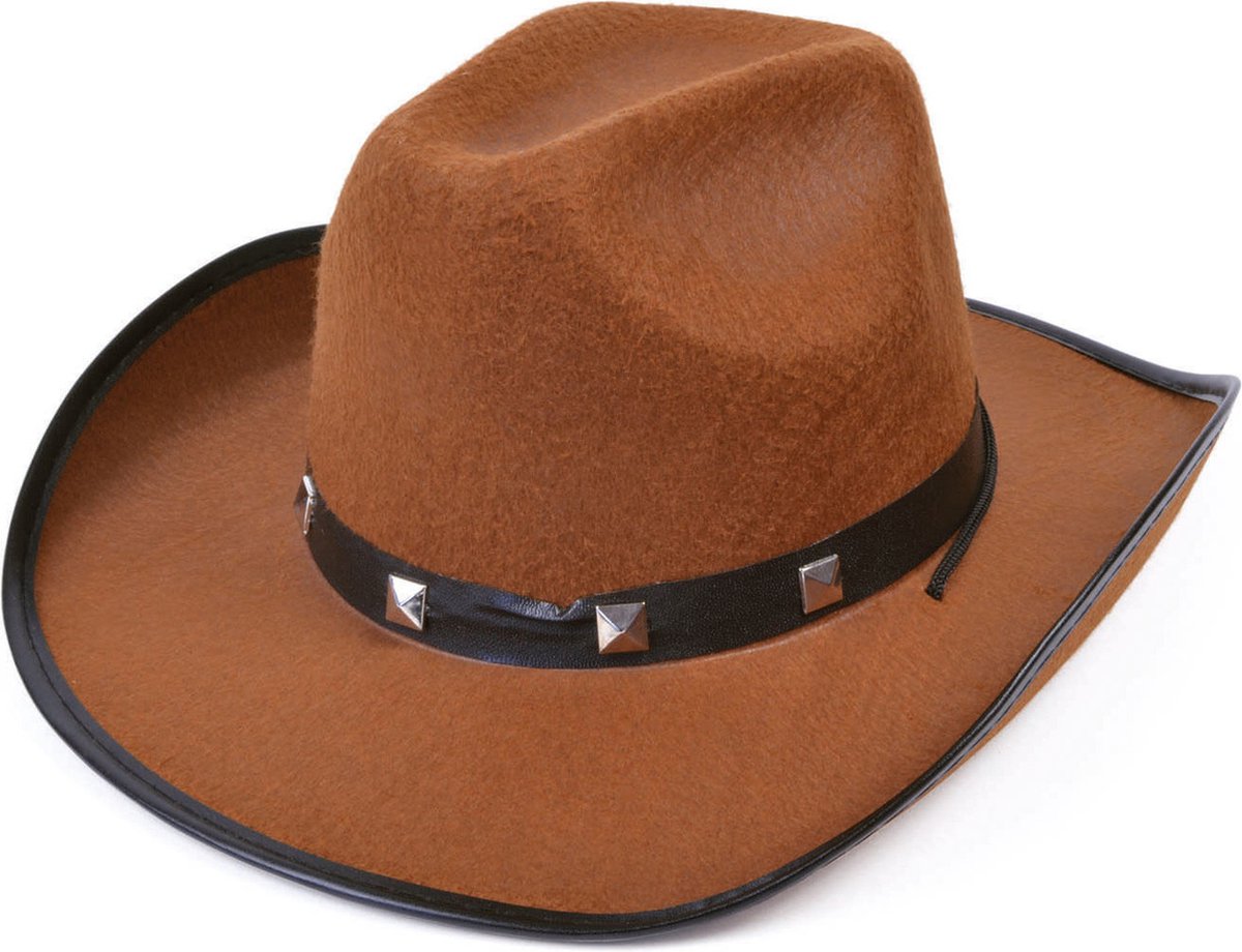   Carnaval verkleed hoed voor een cowboy - met studs - bruin - polyester - heren/dames