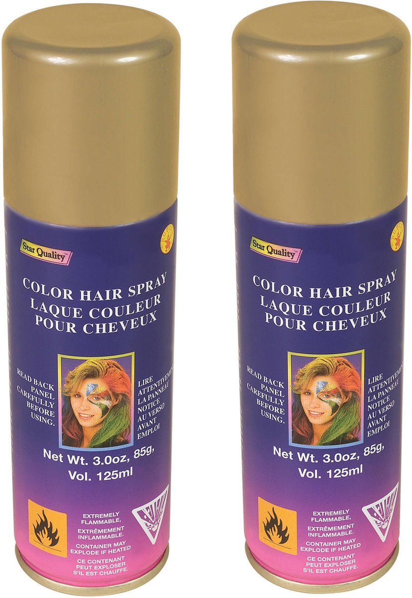   Haar verf/spray - 2x - goud - spuitbus - 125 ml - Carnaval