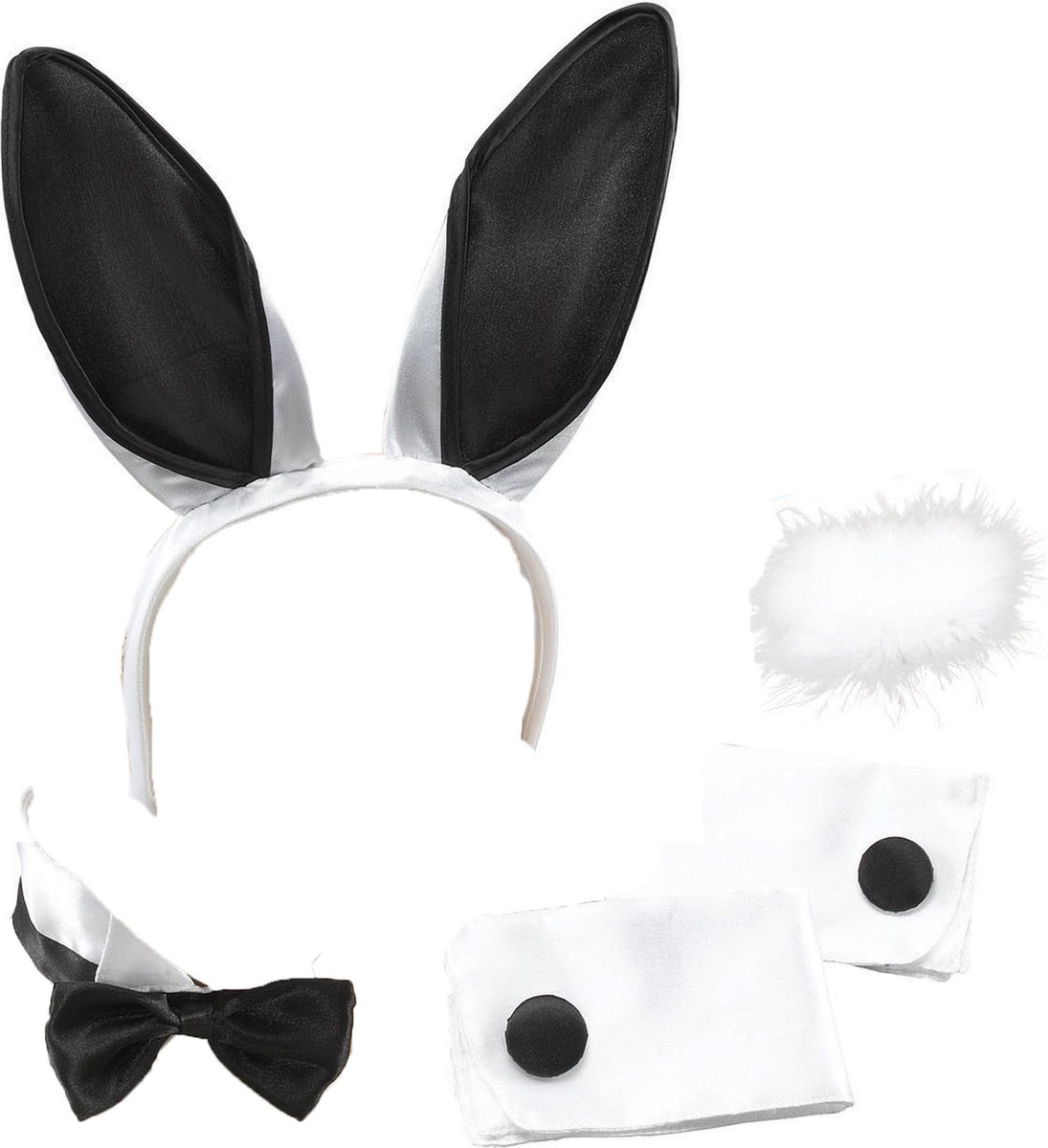   Verkleed set bunny/konijn - 5-delig - zwart/wit - verkleed accessoires