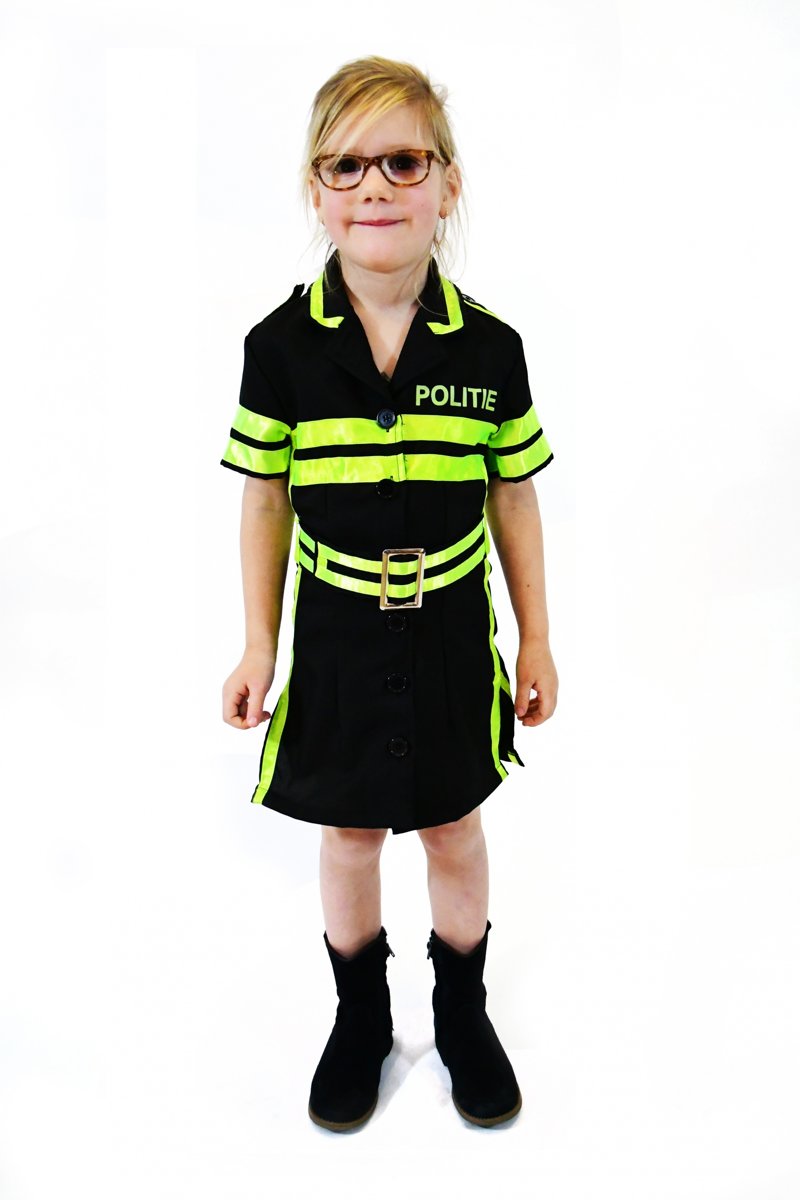   Verkleedkostuum Politie Meisjes Zwart/neongroen Mt 128