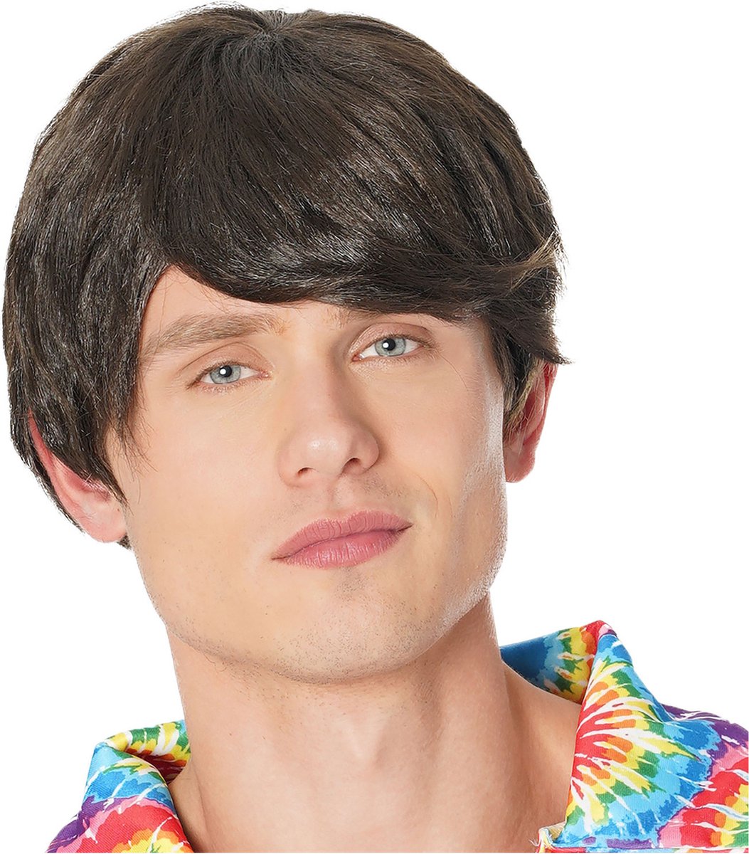  Verkleedpruik voor heren - bruin - Seventies/popster/sixties/surfboy - Carnaval - kort haar