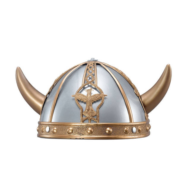   Viking verkleed helm - grijs/goud - kunststof - voor volwassenen - Verkleedhoofddeksels