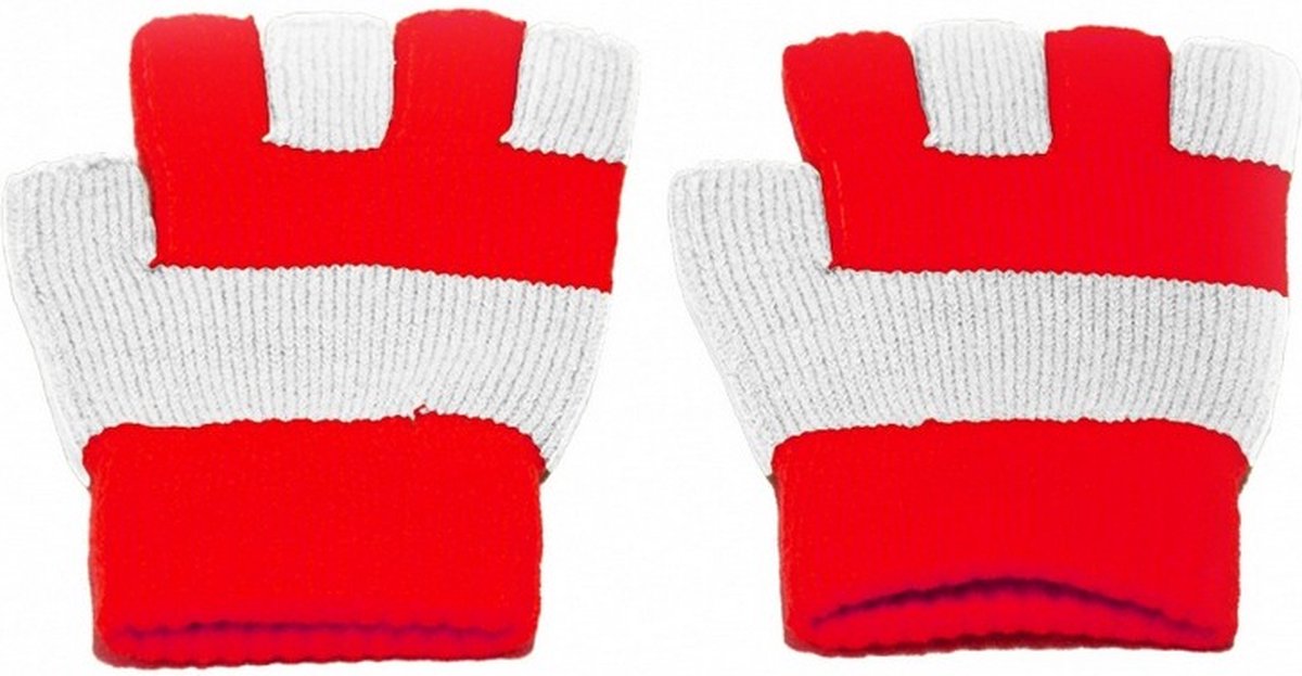 handschoenen vingerloos unisex wit/rood one size