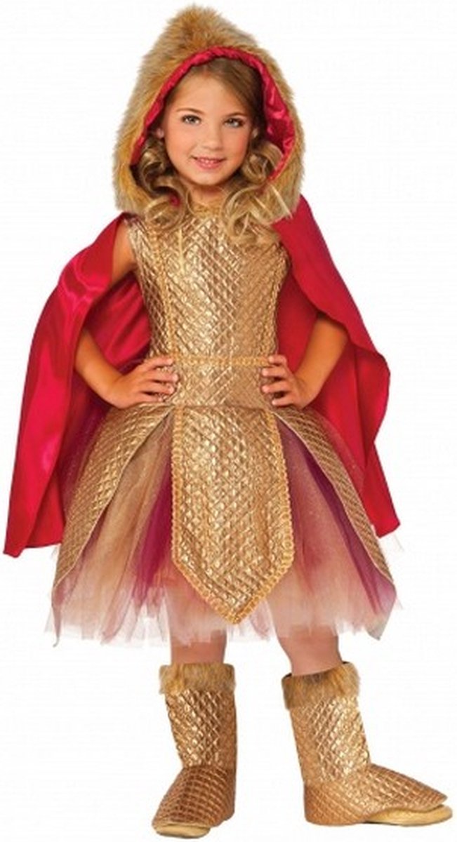 kinderkostuum Warrior Princess goud/rood maat 104