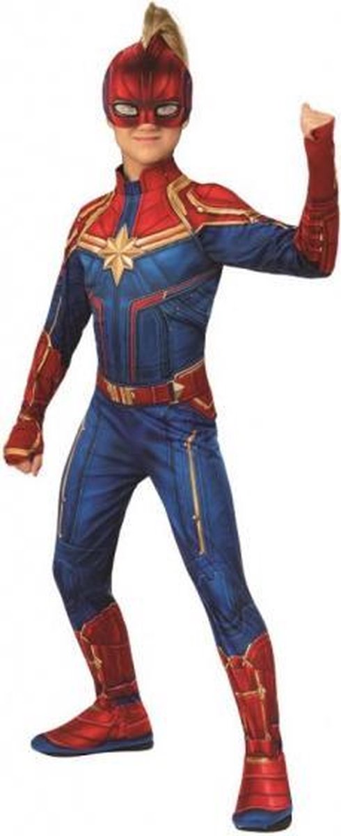 kostuum Captain Marvel junior polyester rood/blauw mt L