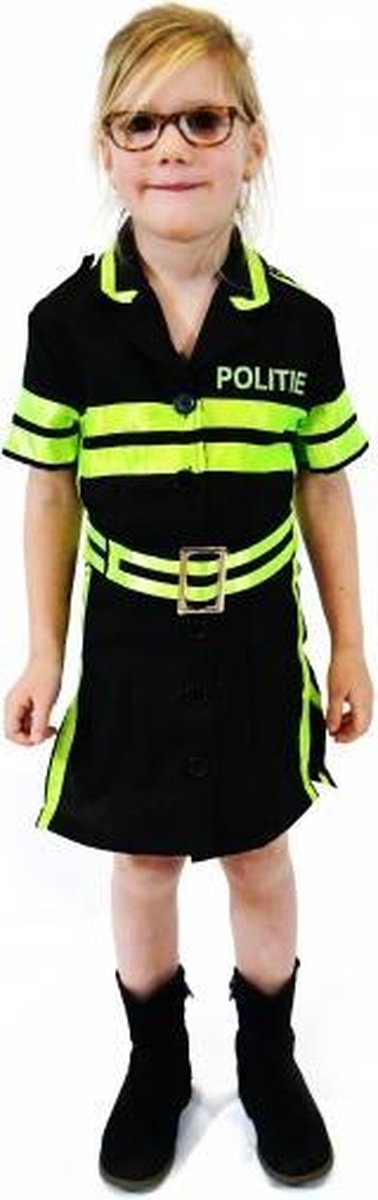 verkleedkostuum politie meisjes zwart/neongroen mt 152
